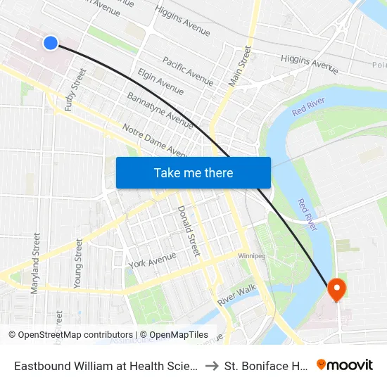 Eastbound William at Health Sciences Centre to St. Boniface Hospital map