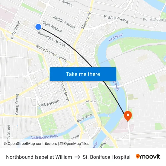 Northbound Isabel at William to St. Boniface Hospital map