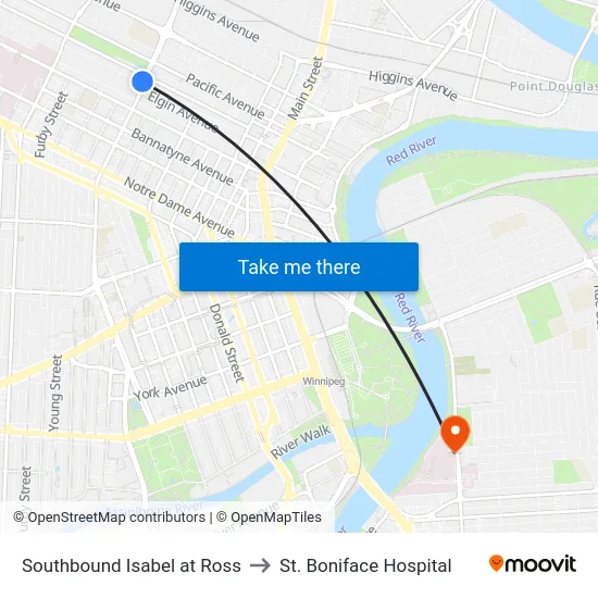 Southbound Isabel at Ross to St. Boniface Hospital map