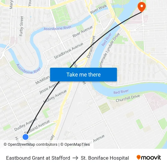 Eastbound Grant at Stafford to St. Boniface Hospital map