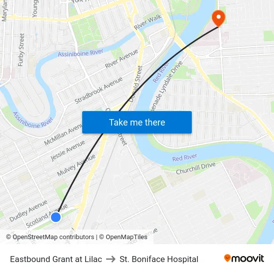 Eastbound Grant at Lilac to St. Boniface Hospital map