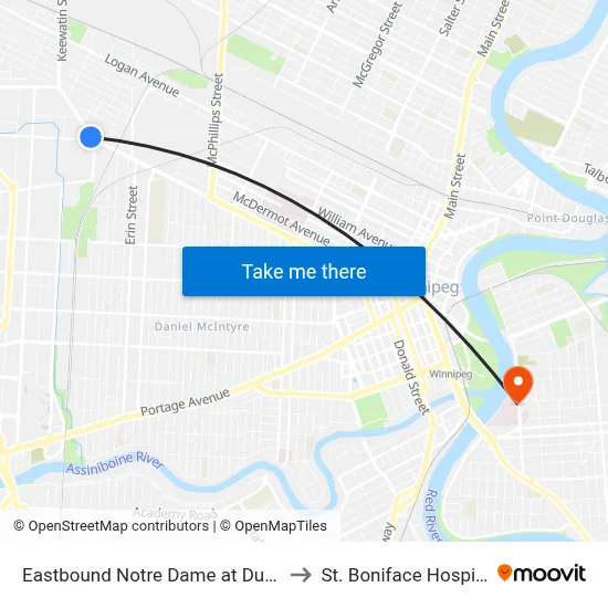 Eastbound Notre Dame at Dublin to St. Boniface Hospital map