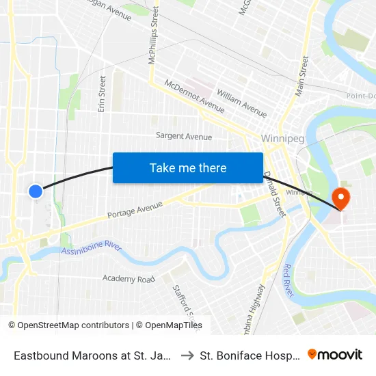 Eastbound Maroons at St. James to St. Boniface Hospital map