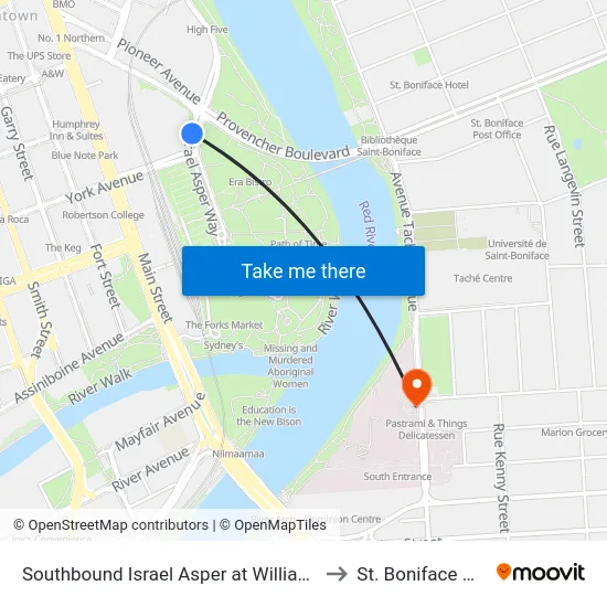 Southbound Israel Asper at William Stephenson to St. Boniface Hospital map