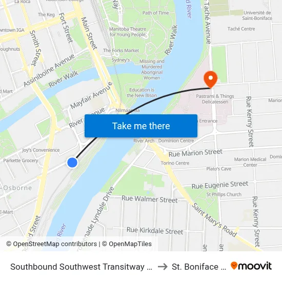 Southbound Southwest Transitway at Harkness Station to St. Boniface Hospital map