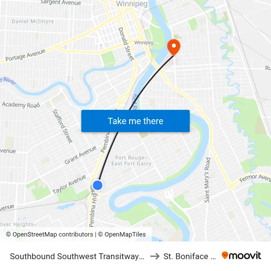 Southbound Southwest Transitway at Jubilee Station to St. Boniface Hospital map