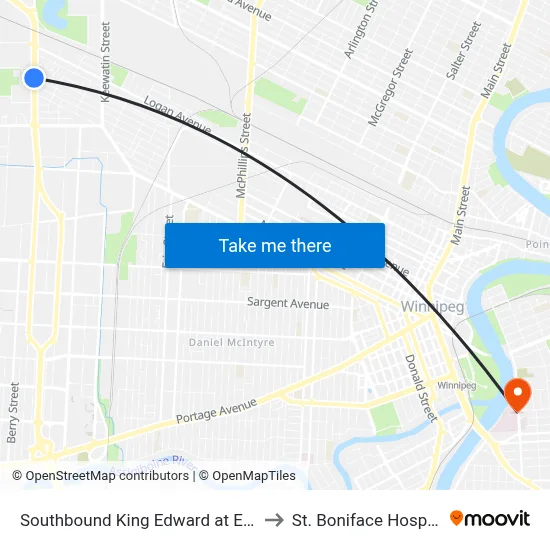 Southbound King Edward at Elgin to St. Boniface Hospital map