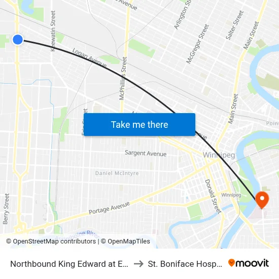 Northbound King Edward at Elgin to St. Boniface Hospital map