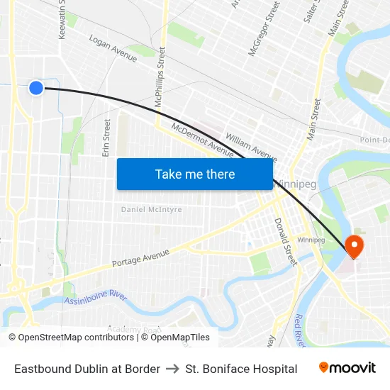 Eastbound Dublin at Border to St. Boniface Hospital map