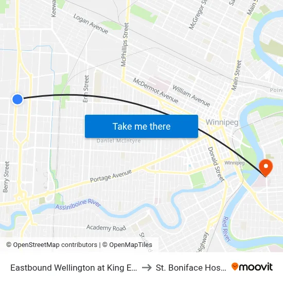 Eastbound Wellington at King Edward to St. Boniface Hospital map