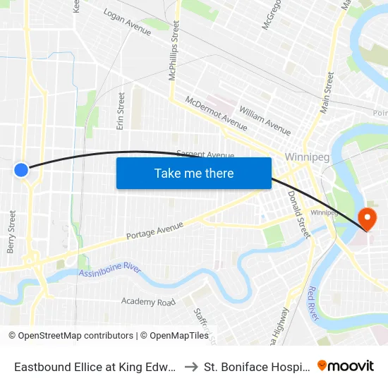 Eastbound Ellice at King Edward to St. Boniface Hospital map