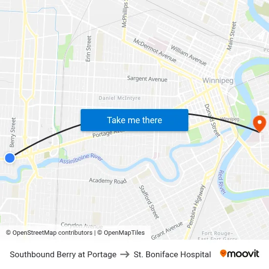 Southbound Berry at Portage to St. Boniface Hospital map