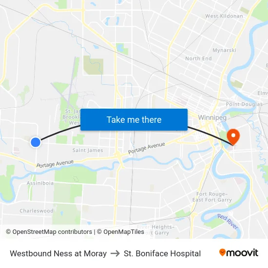 Westbound Ness at Moray to St. Boniface Hospital map