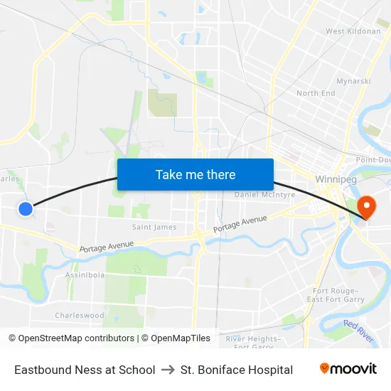Eastbound Ness at School to St. Boniface Hospital map