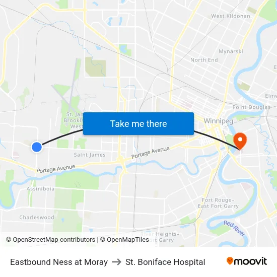 Eastbound Ness at Moray to St. Boniface Hospital map