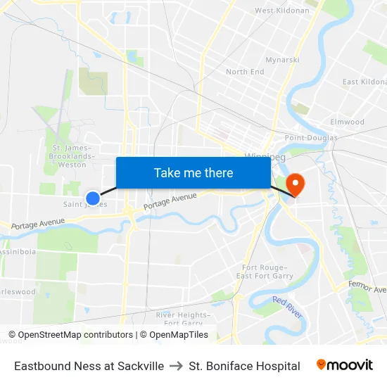Eastbound Ness at Sackville to St. Boniface Hospital map