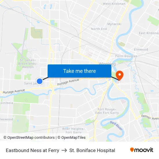 Eastbound Ness at Ferry to St. Boniface Hospital map