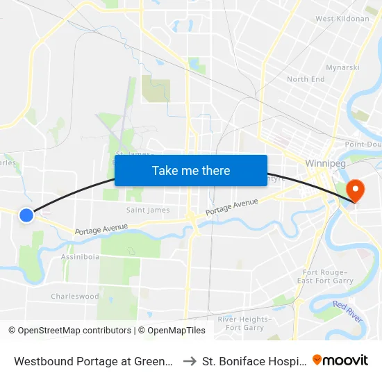 Westbound Portage at Greenway to St. Boniface Hospital map