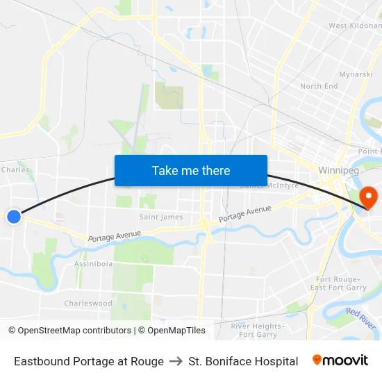 Eastbound Portage at Rouge to St. Boniface Hospital map