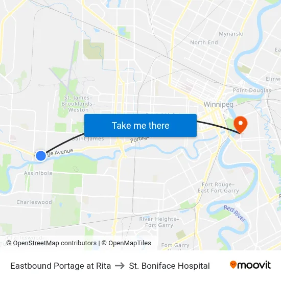 Eastbound Portage at Rita to St. Boniface Hospital map