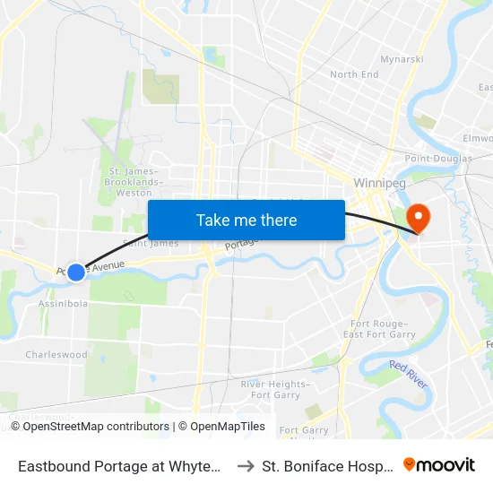 Eastbound Portage at Whytewold to St. Boniface Hospital map