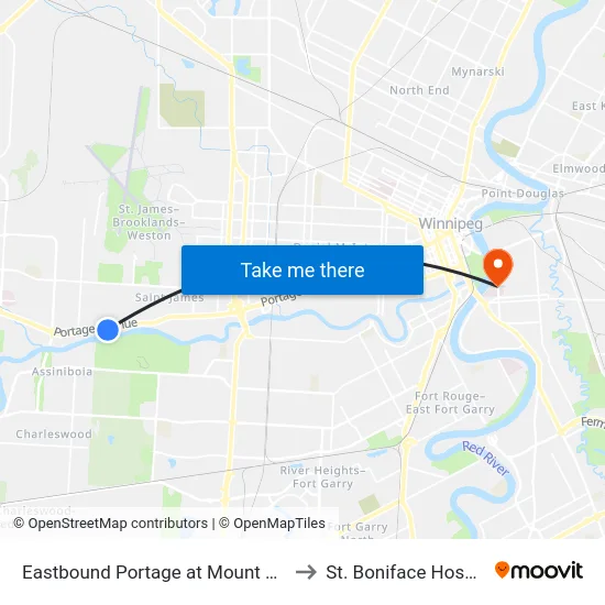 Eastbound Portage at Mount Royal to St. Boniface Hospital map