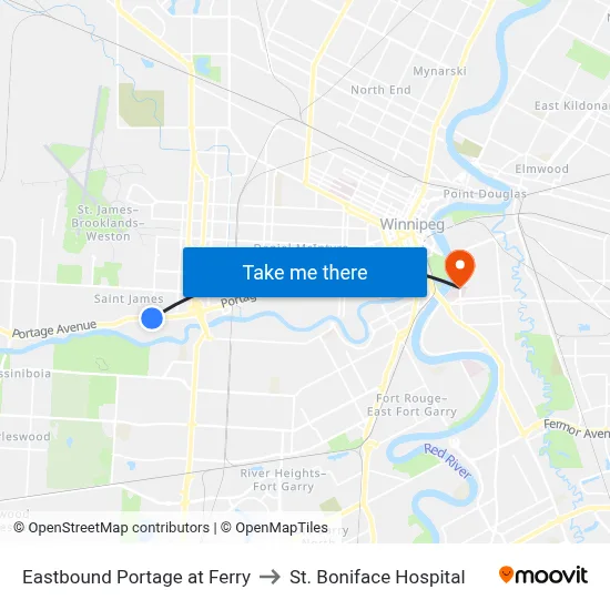 Eastbound Portage at Ferry to St. Boniface Hospital map