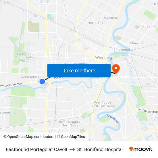 Eastbound Portage at Cavell to St. Boniface Hospital map