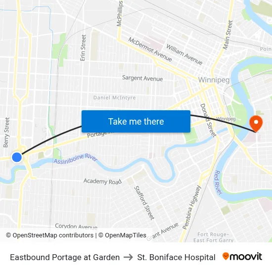 Eastbound Portage at Garden to St. Boniface Hospital map