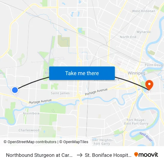 Northbound Sturgeon at Caron to St. Boniface Hospital map