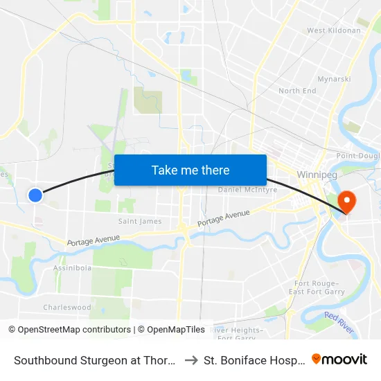 Southbound Sturgeon at Thornton to St. Boniface Hospital map