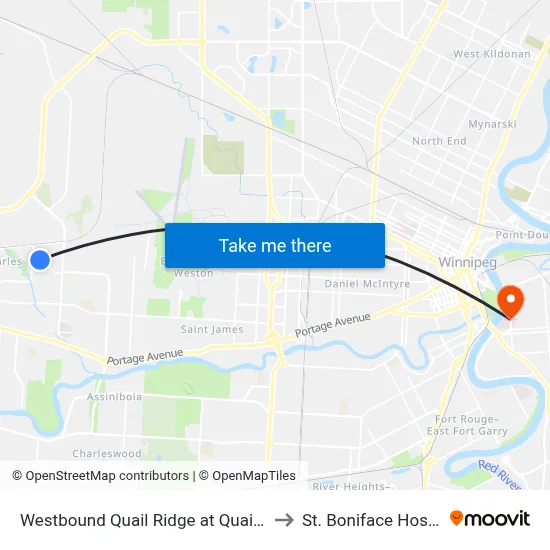 Westbound Quail Ridge at Quail West to St. Boniface Hospital map