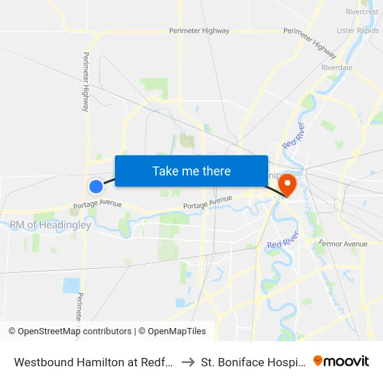 Westbound Hamilton at Redfern to St. Boniface Hospital map