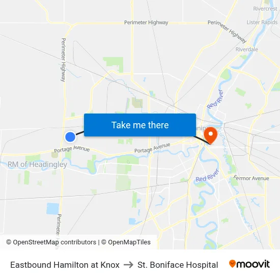 Eastbound Hamilton at Knox to St. Boniface Hospital map