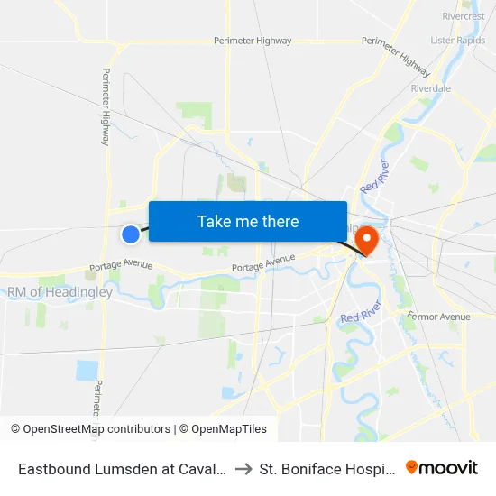 Eastbound Lumsden at Cavalier to St. Boniface Hospital map