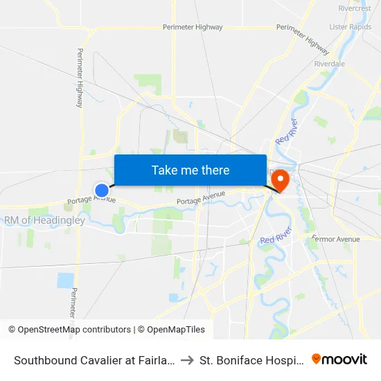 Southbound Cavalier at Fairlane to St. Boniface Hospital map