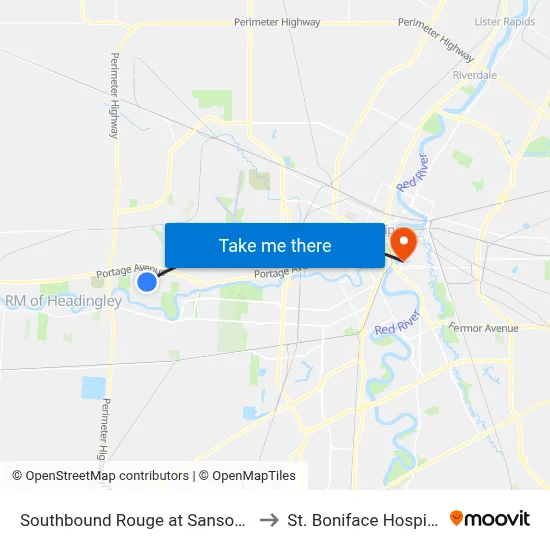 Southbound Rouge at Sansome to St. Boniface Hospital map