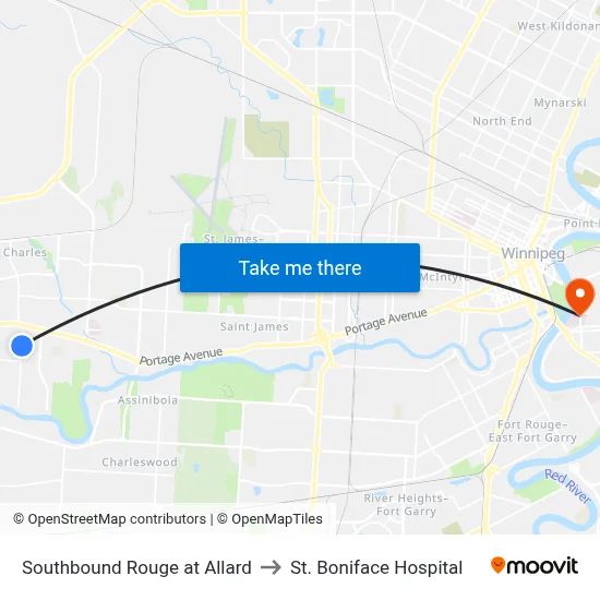 Southbound Rouge at Allard to St. Boniface Hospital map