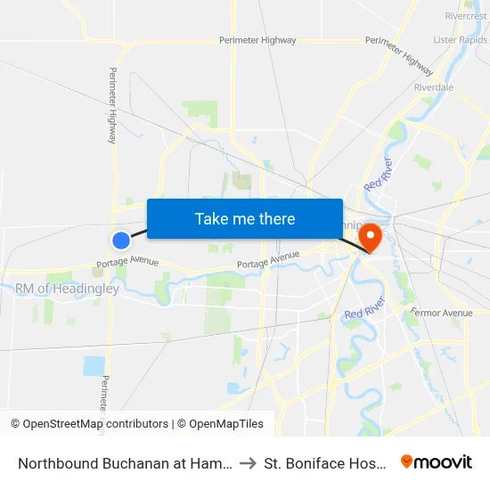 Northbound Buchanan at Hamilton to St. Boniface Hospital map