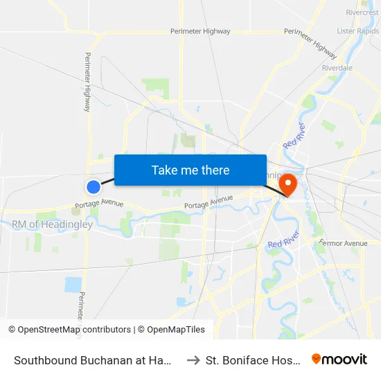 Southbound Buchanan at Hamilton to St. Boniface Hospital map