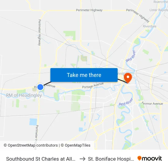 Southbound St Charles at Allard to St. Boniface Hospital map