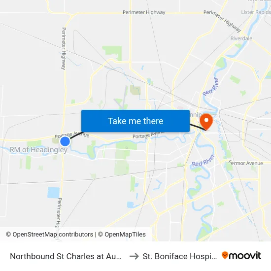 Northbound St Charles at Augier to St. Boniface Hospital map
