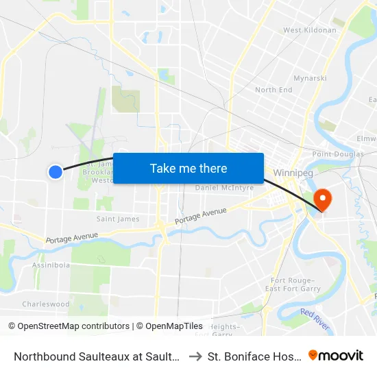 Northbound Saulteaux at Saulteaux C to St. Boniface Hospital map