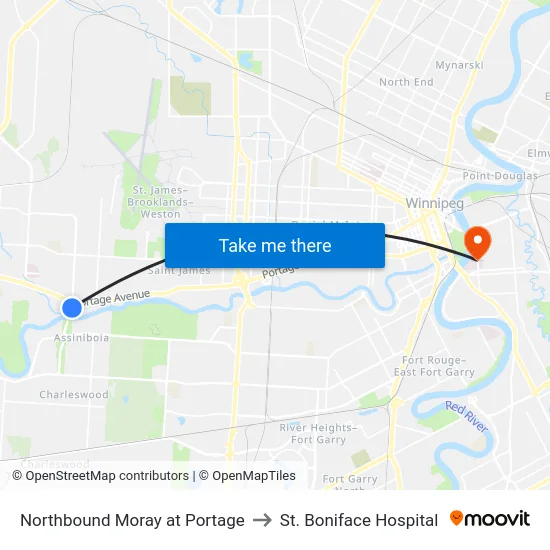 Northbound Moray at Portage to St. Boniface Hospital map