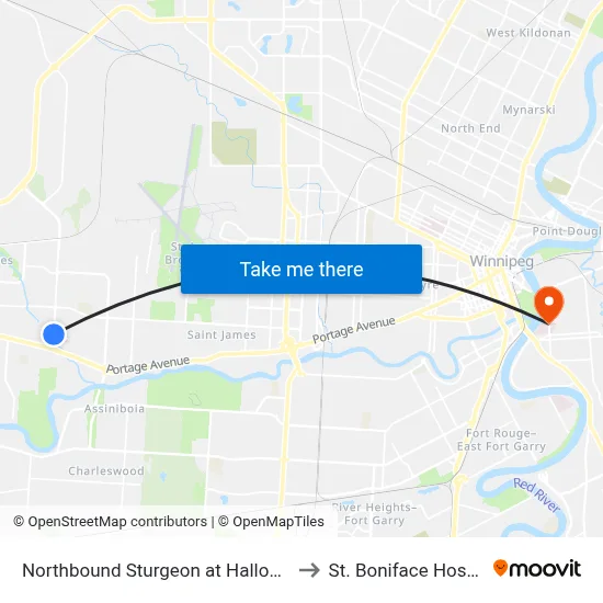 Northbound Sturgeon at Hallonquist to St. Boniface Hospital map