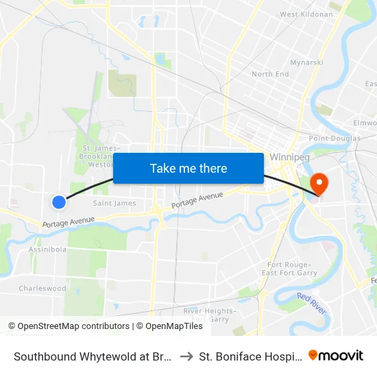 Southbound Whytewold at Bruce to St. Boniface Hospital map