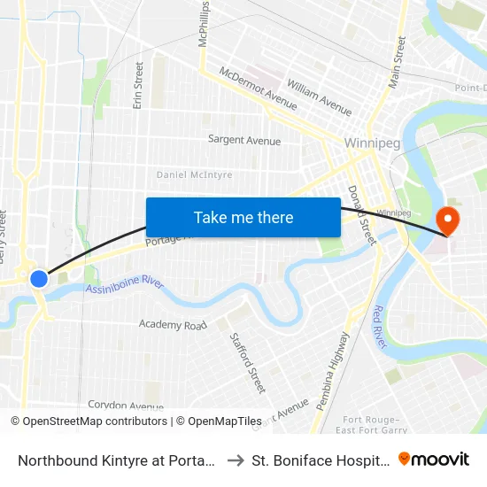 Northbound Kintyre at Portage to St. Boniface Hospital map