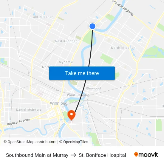 Southbound Main at Murray to St. Boniface Hospital map