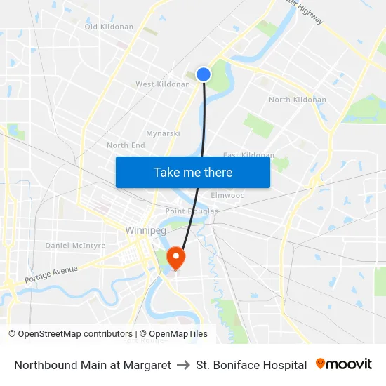 Northbound Main at Margaret to St. Boniface Hospital map