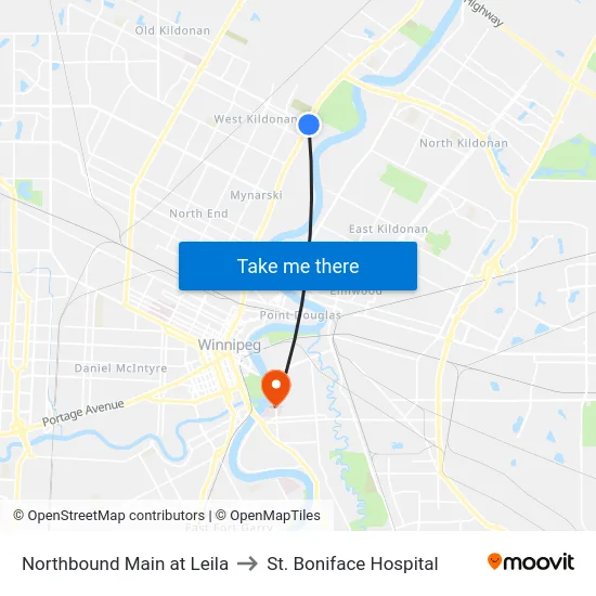 Northbound Main at Leila to St. Boniface Hospital map